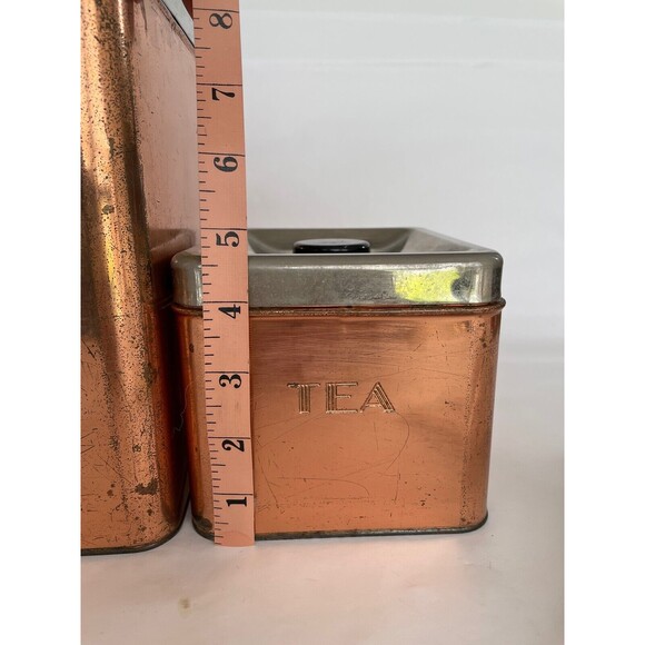 Set of 2 MCM Vintage Garner Ware Copper Metal Canisters Sugar & Tea Mid Century - Picture 10 of 12